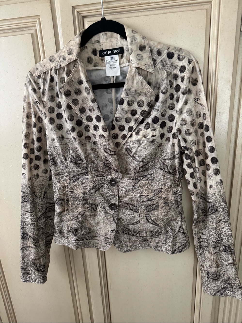 Women's Printed Button-Front Jacket in Cream and Black